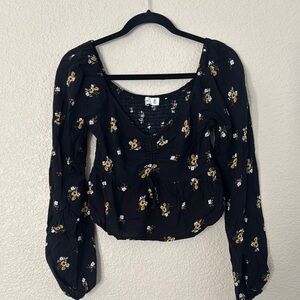 Hollister Blue and Gold Ruched Crop Blouse
